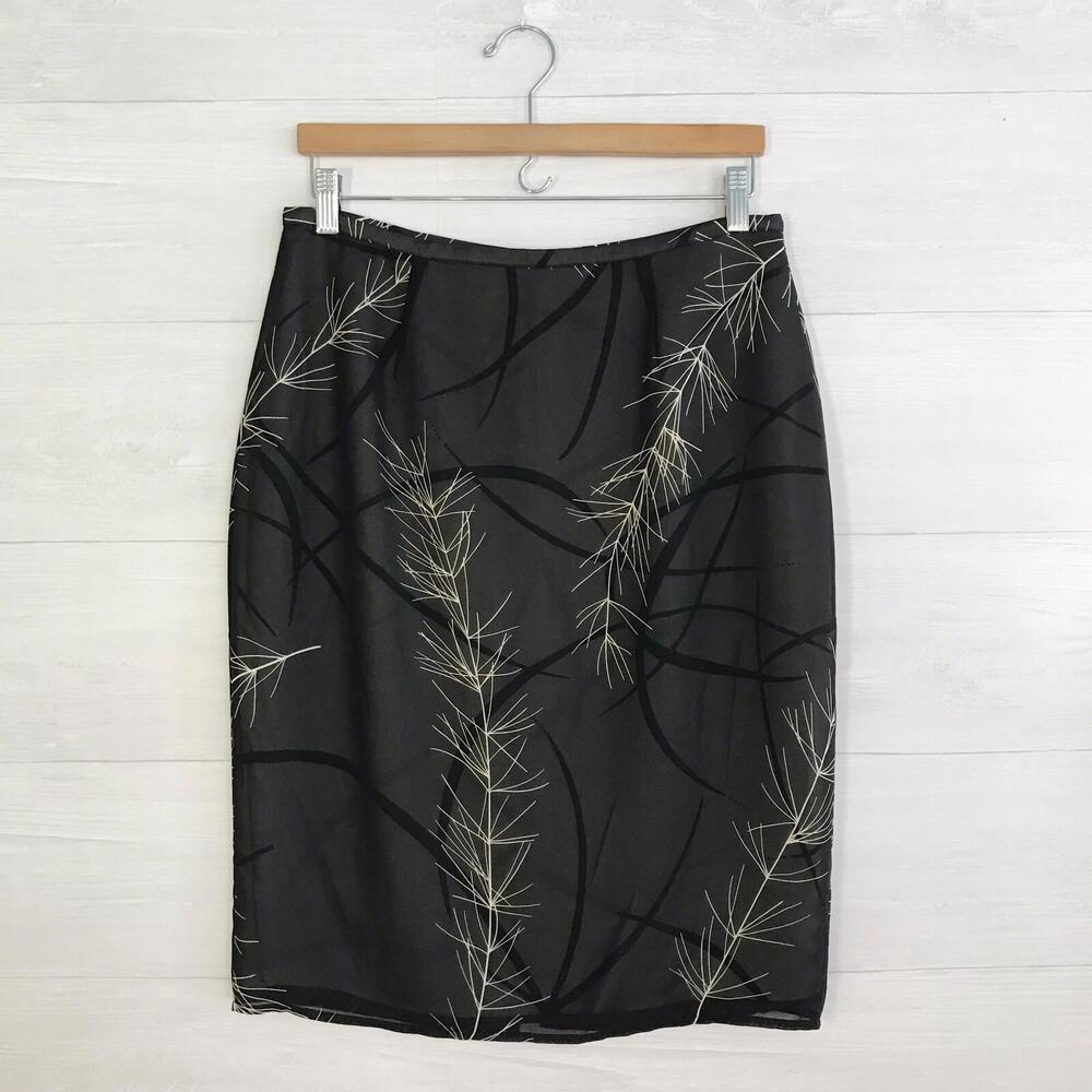 Vintage 90s Express Black & ivory 2-layered chiffon floral pencil skirt sz 11/12